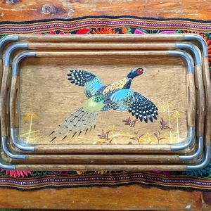 MCM Vintage tray set hand painted pheasant